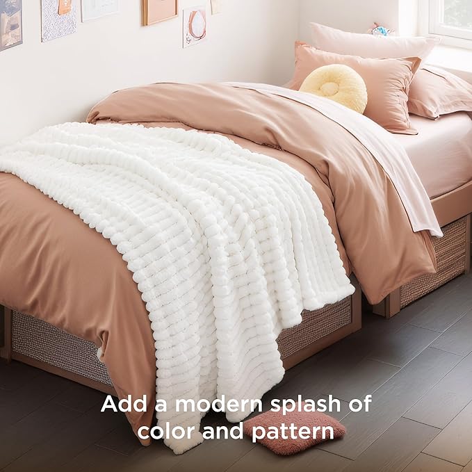 Bedsure Twin Blanket for Bed - GentleSoft Cozy Soft Blankets for Women, Cute Small Fleece Throws for Girls, Graduation Decorations Gift for Her Him School Dorm, Off White, 60x80 Inches