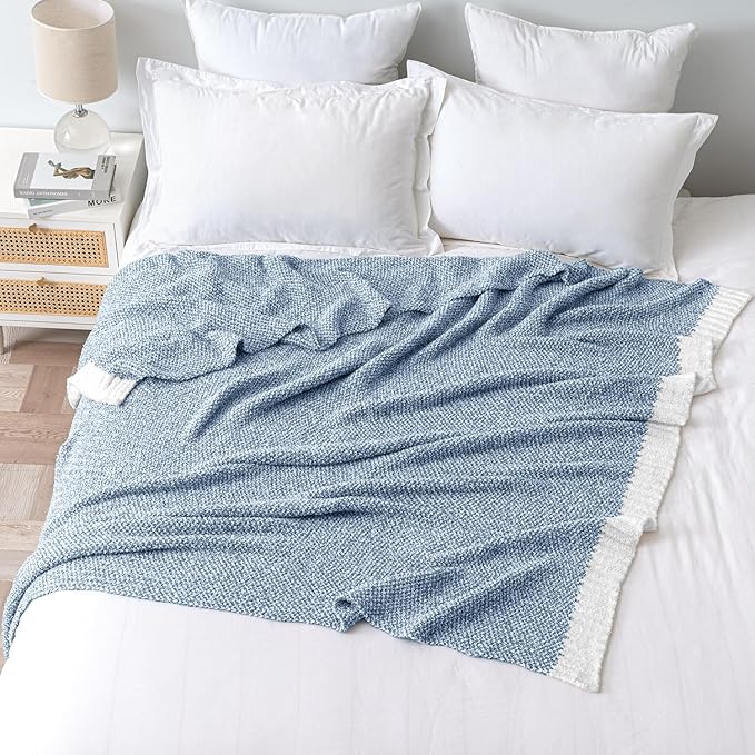 MIULEE Blue Super Soft Throw Blanket for Bed, Twin Size Cozy Fluffy Warm Blankets Knit Blankets for Couch, Sofa, Chair, Living Room, Camping, Picnic, 60 x 80 inch