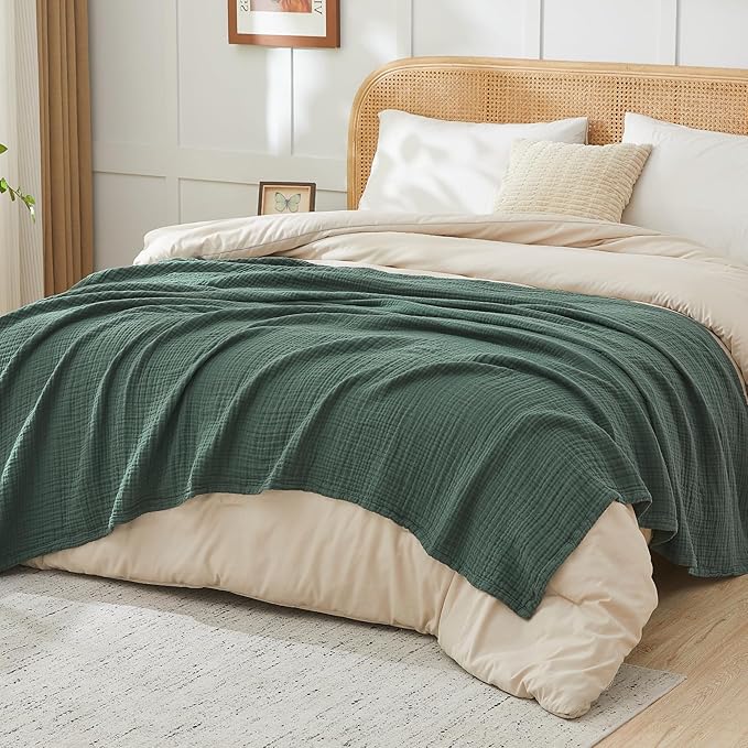 EMME Cotton Muslin Twin XL Blanket Breathable Gauze Blanket Soft Lightweight Blankets Adults Gifts for Women (Forest Green, 60"x80")
