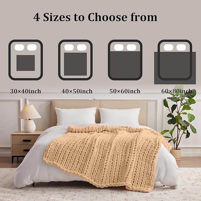 Oatmeal Throw Blanket, 40" x 50" Chunky Knit Blanket, Handmade Warm & Soft Chenille Throw Blanket, Washable Decorative Knit Blanket with Jumbo Chenille Yarn for Couch Bed Sofa