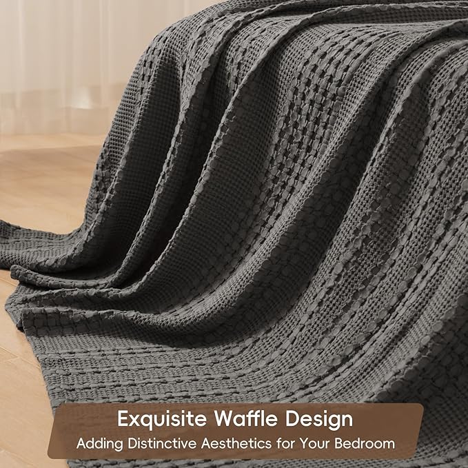 PHF 100% Cotton Waffle Weave Blanket King Size, Soft Lightweight Breathable Cozy Summer Blankets for Bed, Luxury Aesthetic Woven Bedding for Home Decor, 108"x90", Charcoal Grey