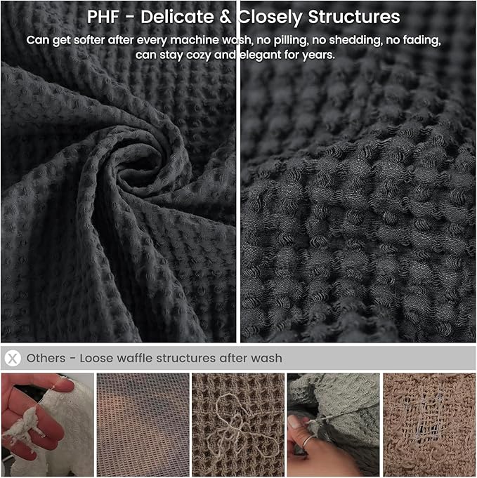 PHF 100% Cotton Waffle Weave Blanket King Size 104" x 90" - Lightweight Washed Soft Breathable -Perfect Layer for Couch Bed Sofa - Aesthetic Elegant Home Decoration Gift - Black