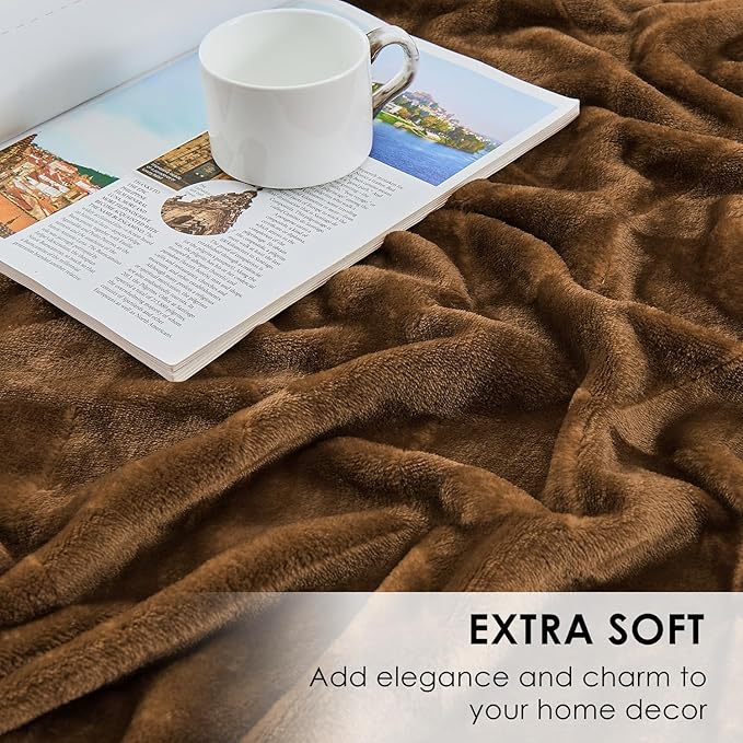 SOCHOW Triangle Textured Flannel Fleece Throw Blanket, Super Soft Lightweight Cozy Warm Plush Blanket for Bed Couch Sofa, 50 x 60 Inches, Nutshell Brown