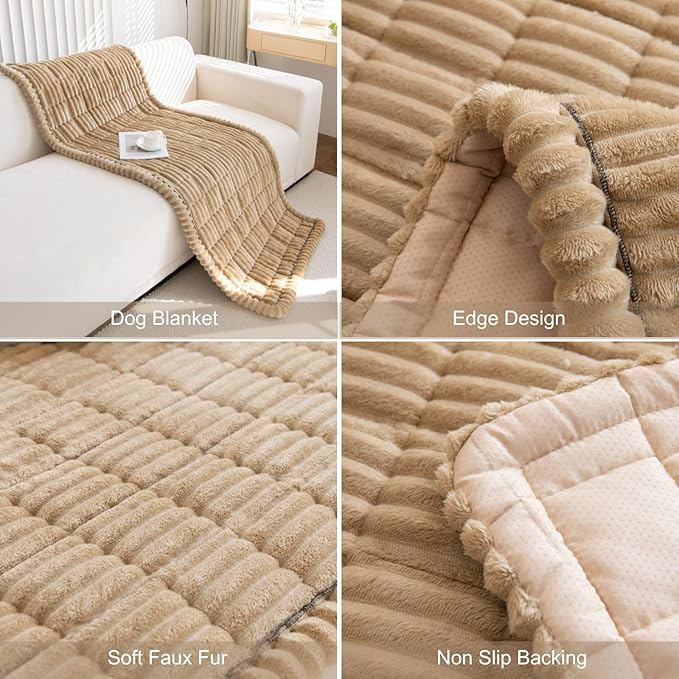 Faux Fur Plush Dog Couch Cover 3D Stripe Fuzzy Sofa Cover Non-Slip Fluffy Dog Bed Cover Pet Blanket Sofa Couch Furniture Protector for Puppy Large Dog Cat (Coffee,24"x35")