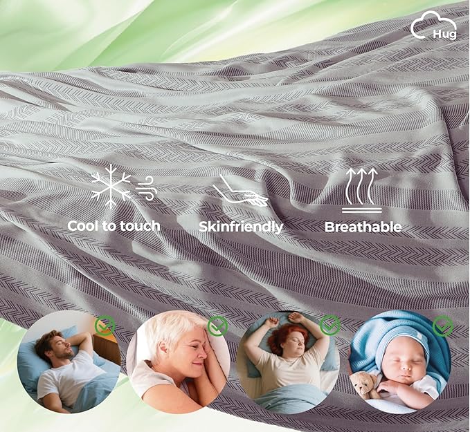 King Size Blanket for Bed-50% Rayon Derived from Bamboo & 50% Cotton Breathable Cooling Blanket for Hot Sleepers,Lightweight and Soft for Summer,Light Grey,104x90 inches