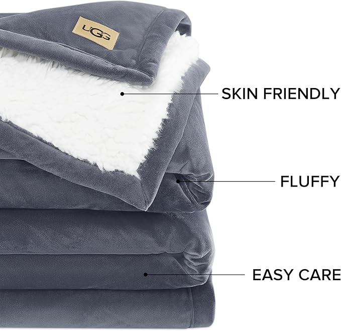 UGG Bliss Throw Blanket Plush Soft Fleece Fluffy Blankets for Bed or Couch Oversized Warm Reversible Machine Washable Medium Weight Home Decor Giftable Throw, 50-inch x 70-inch, Imperial Blue