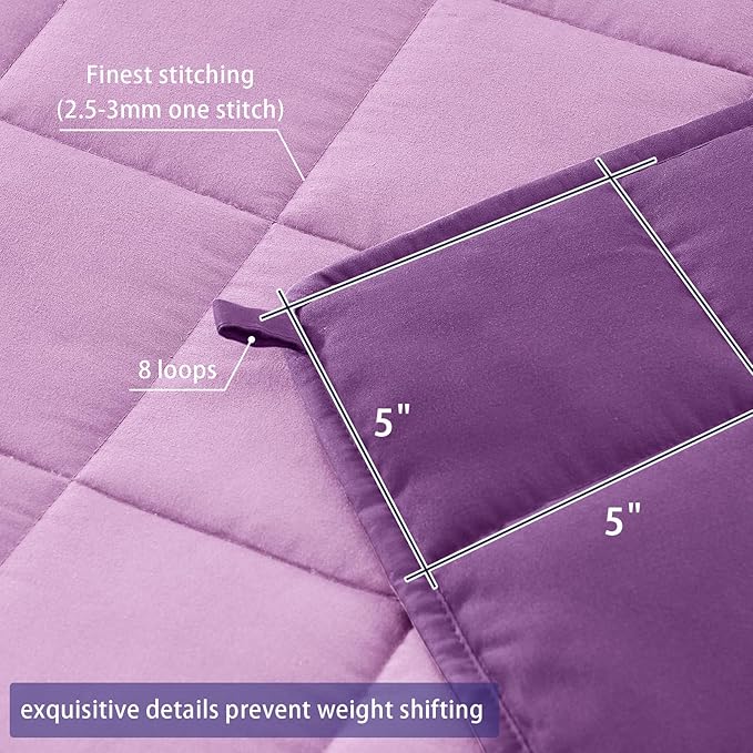 yescool Weighted Blanket for Adults (15 lbs, 48" x 72", Purple) Cooling Heavy Blanket for Sleeping Perfect for 140-160 lbs, Twin Size Breathable Blanket with Premium Glass Bead, Machine Washable