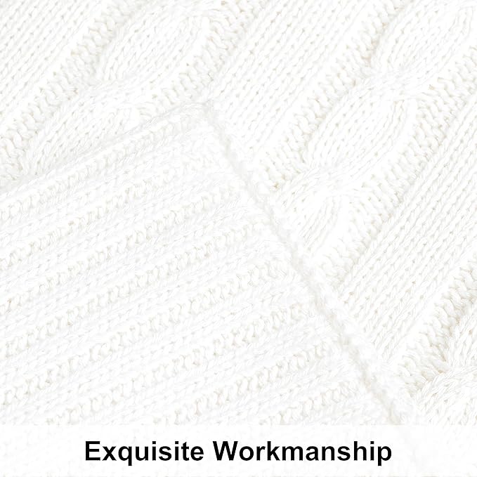 NTBAY 100% Pure Cotton Cable Knit Throw Blanket, Super Soft Warm 51x67 Knitted Throw Blanket for Couch, Sofa, Chair, Bed - Extra Cozy, Machine Washable, Comfortable Home Decor, White