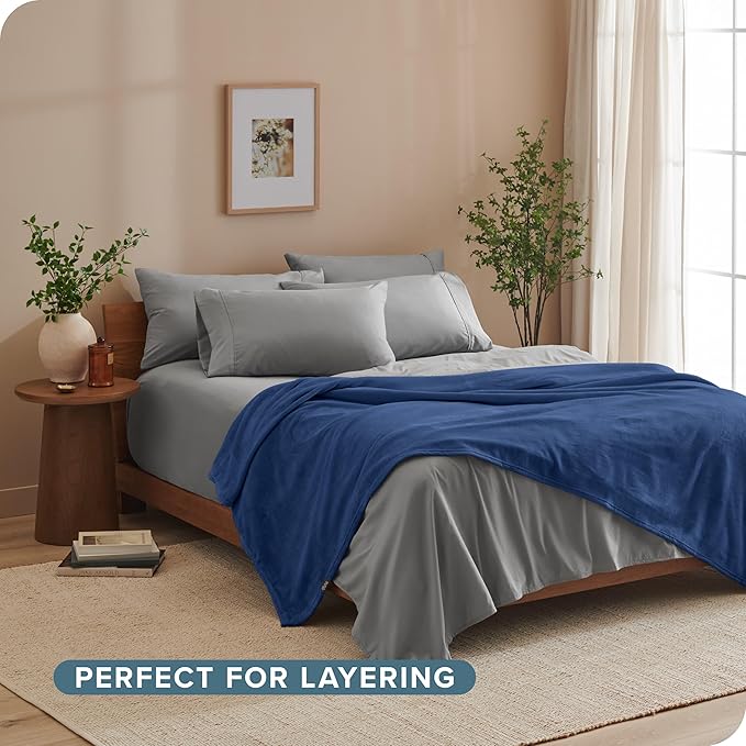 Bare Home Fleece Microplush Blanket - King - Lightweight Throw for Bed, Sofa, Couch, Movie Night, Camping, and Travel - Ultra Soft Warm Blanket (King, Dark Blue)
