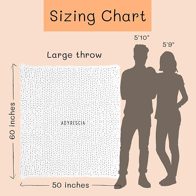 Adyrescia Chunky Knit Blanket Throw | 100% Hand Knit with Jumbo Chenille Yarn (50"x60", Bright White)