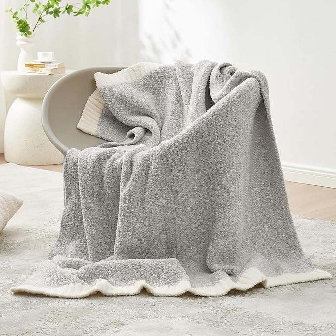 Snuggle Sac Heather Throw Blanket for Couch, Reversible Super Soft Blankets Warm Cozy Knit Fuzzy Plush Lightweight for Sofa, Bed, Camping, Picnic (Heather Grey, Throw(50"x 60"))