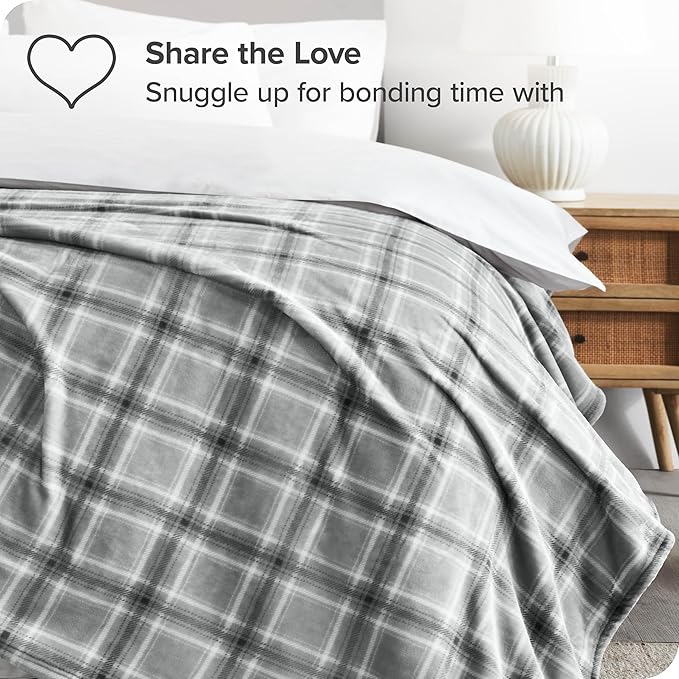 Bare Home Fleece Microplush Blanket - Lightweight Throw for Bed, Sofa, Couch, Movie Night, Camping, Gifts, and Travel - Ultra Soft Warm Blanket (Throw/Travel, Tartan Plaid)