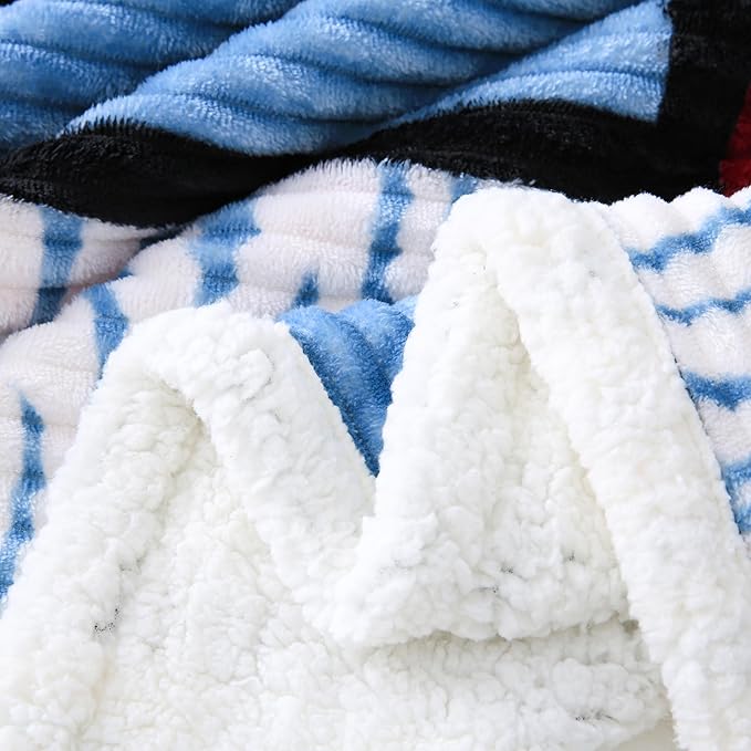 PU MEI Sherpa Blanket Fleece Throw Blanket Twin Plaid Thick Bed Blanket, Soft Warm Cozy Throw Blanket for Couch 60”*80” Zebra-Wine Blue