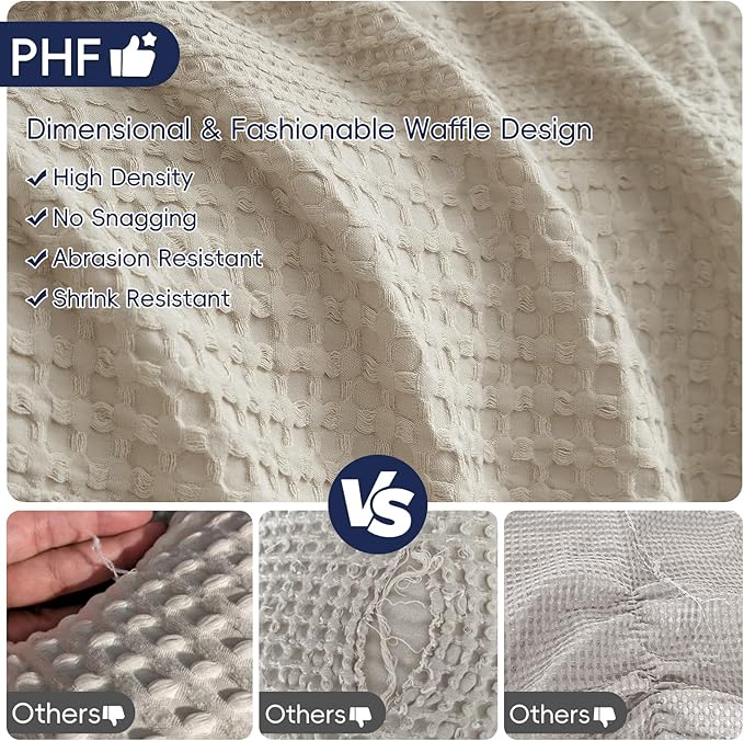 PHF Lightweight Waffle Weave Blanket Queen Size, Breathable & Ultra Soft, 90"x 90" Soft & Cozy Thin Blanket, Perfect for Summer & Hot Sleepers, Bed, Home Decor - Natural