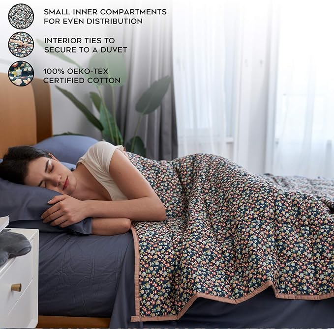 YnM Weighted Blanket,Heavy 100% Oeko-Tex Certified Cotton Material with Premium Glass Beads (Small Flower,60''x80'' 15lbs), Suit for One Person(~140lb) Use on Queen/King Bed