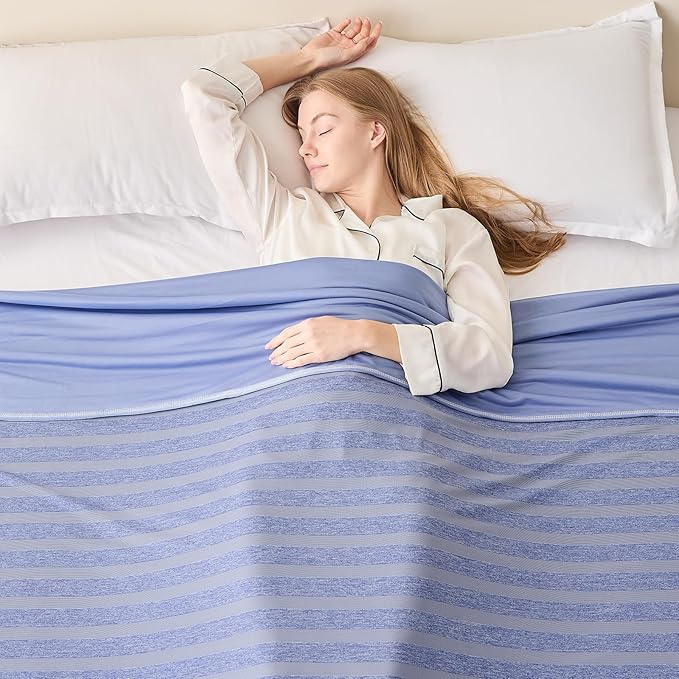 EMME Cooling Throw Blanket for Couch Sofa, Thin Lightweight Summer Blanket, Cold Bed Throws for Hot Sleepers, Double Sided, Keep Body Cool for Kids Adults, Blue