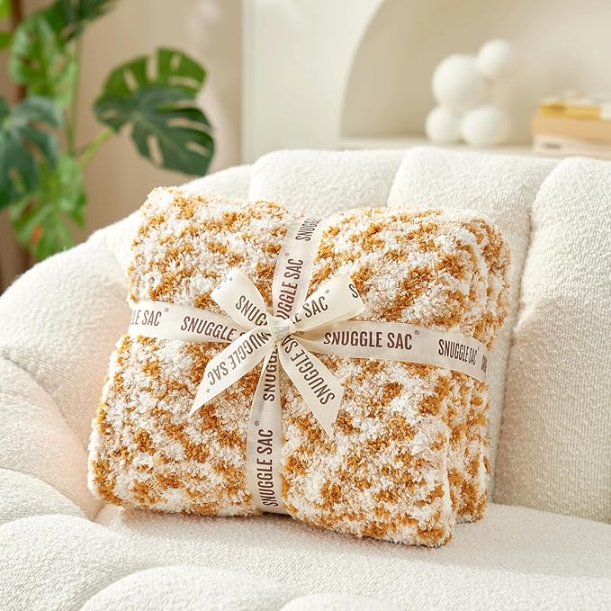 Snuggle Sac Orange Throw Blanket for Couch, Reversible Super Soft Warm Blankets Cozy Knit Fuzzy Plush Lightweight Throws for Sofa, Bed, Camping, Space Dye Orange, 50x60 inches