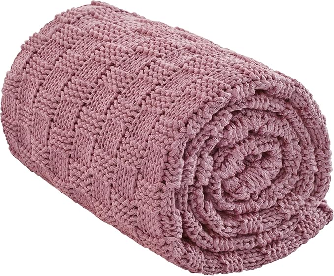 Knitted Weighted Blanket Kids, No Beads Heavy Blanket 36” x 48'' 3lbs, Breathable Chunky Knit Blanket, Cooling Weighted Blanket for Hot Sleepers, Christmas Home Decor (Pink)