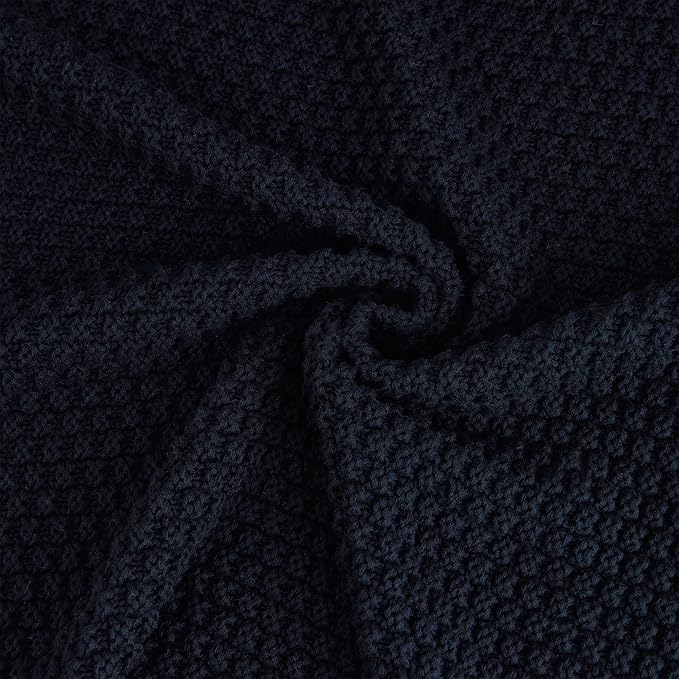 Longhui bedding Dark Navy Blue Knitted Throw Blanket for Couch, Soft, Cozy Machine Washable 100% Cotton Sofa Knit Blankets, Heavy 4.0lb Weight, 60 x 80 Inches, Dark Navy Blue Color.