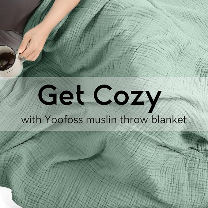 Yoofoss Muslin Blanket 100% Cotton Throw Large 50" x 60" for Bed Couch Summer Gauze Blanket for Adults Lightweight and Breathable Dark Green