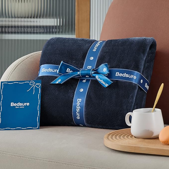 Bedsure Navy Blue Throw Blanket Fleece - 300GSM Blankets for Couch, Sofa, Bed, Soft Lightweight Plush Cozy Throws for Toddlers, Boys