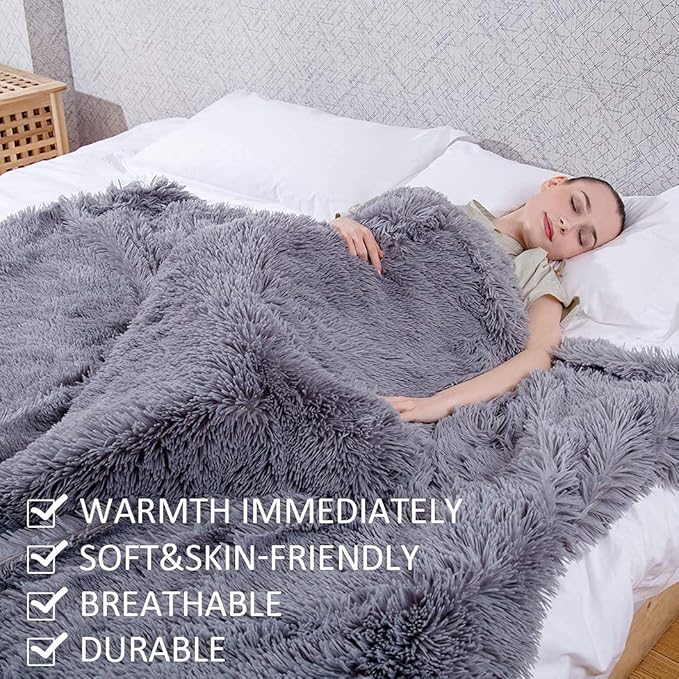 YUSOKI Twin Size Faux Fur Throw Blanket(Grey,60" x 80"),Whithout Pillows,Winter Lightweight Plush Fuzzy Soft Cozy Microfiber Comfy Bed Blanket for Women Kids Girls Couch Sofa Washable