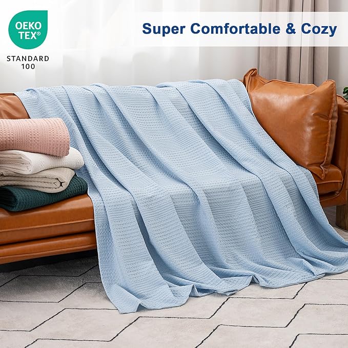 PHF Lightweight Waffle Weave Blanket Twin Size, Breathable & Ultra Soft, 66"x 90" Soft & Cozy Thin Blanket, Perfect for Summer & Hot Sleepers, Bed, Home Decor - Sky Blue