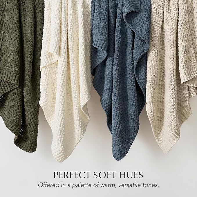 Chunky Chenille Knit Throw Blanket for Couch, Soft Luxurious Moss Stitch Blankets for Bed, Cozy Decorative Farmhouse Knitted Throws for Sofa, Olive Green, 60" x 80"