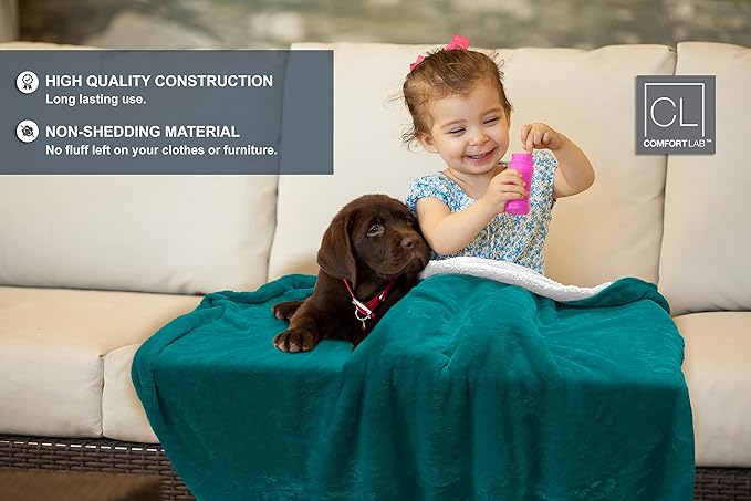 Comfort Lab Reversible Flannel Sherpa Blanket - Elegant Fluffy Bed Blankets for Bedroom and Home Decor - Anti Pilling Non Shedding Cozy & Warm Fleece Cover - King/California King (108" x 90") - Teal