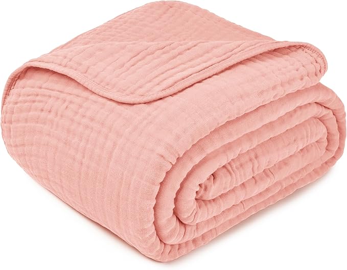 Comfy Cubs Muslin Blanket for Adults Queen 90" x 90" - 6 Layer Soft, Breathable & Lightweight Muslin Adult Blanket - Machine Washable & Designed in The US Bedding for All Seasons - Lace Pink