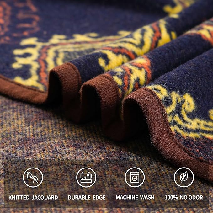 ACUSHLA Merino Wool Blanket - Warm Thick Washable Large Bed Couch Outdoor Camping Throw Blanket All Seasons, Scandinavia-Blue 79X63
