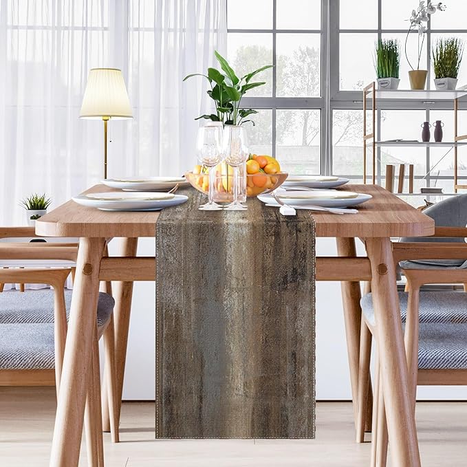 Emvency Farmhouse Table Runner, Abstract Grey and Dark Brown Art Painting for Kitchen Coffee Table Family Dinners Holiday Parties Wedding Events Decor(13x60 inch)
