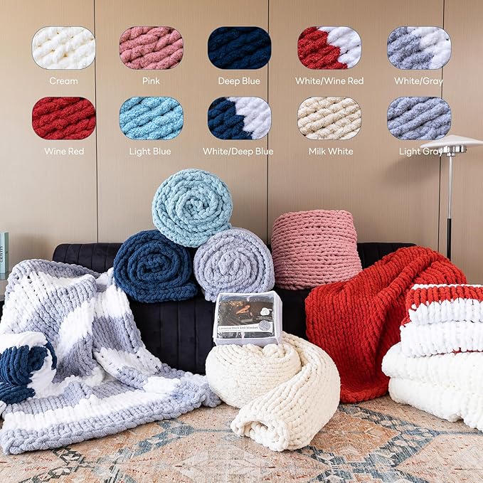 Chunky Knit Blanket - Luxury Soft Cozy Queen Size(50 * 60) Throw Blanket,100% Woven Blanket Rope Knot Throw Blanket for Couch, Sofa, Home Decor, Gift - Machine Washable(Grey)