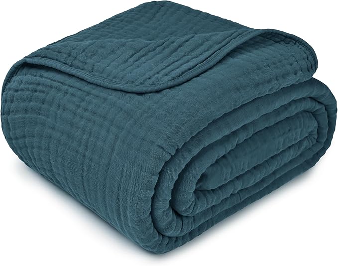 Comfy Cubs Muslin Blanket for Adults Queen 90" x 90" - 6 Layer Soft, Breathable & Lightweight Muslin Adult Blanket - Machine Washable & Designed in The US Bedding for All Seasons - Neptune
