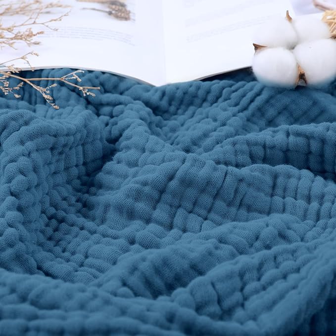 Yoofoss Muslin Blanket 100% Cotton Throw Large 50" x 60" for Bed Couch Summer Gauze Blanket for Adults Lightweight and Breathable Dark Blue