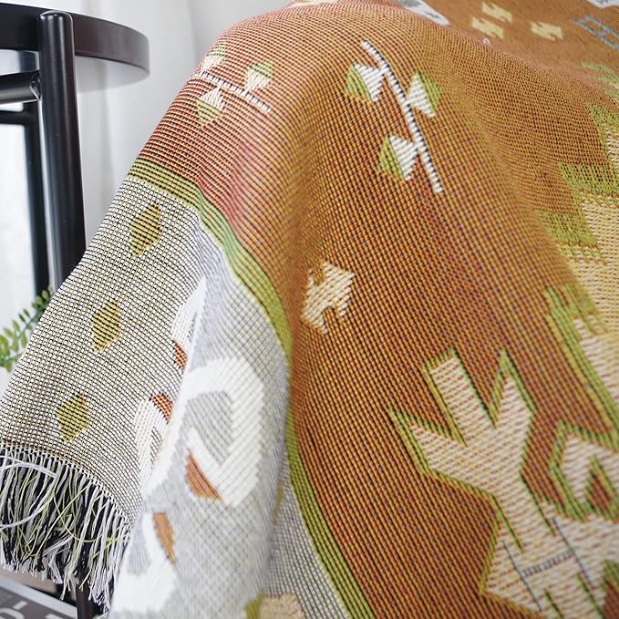 Luxlovery Bohemian Sofa Throw Blankets Dusty Yellow and Grey Woven Boho Hippie Tribal Boho Aztec Throw Blanket for Couch Bed Throws Oversized Chair Sofa Cover with Tassels(63"x102")