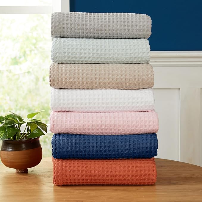 100% Cotton Waffle Weave Queen Bed Blanket | Soft, Breathable, and Lightweight Blanket for All-Seasons | Perfect for Layering | Brielle Collection (King, Ivory)