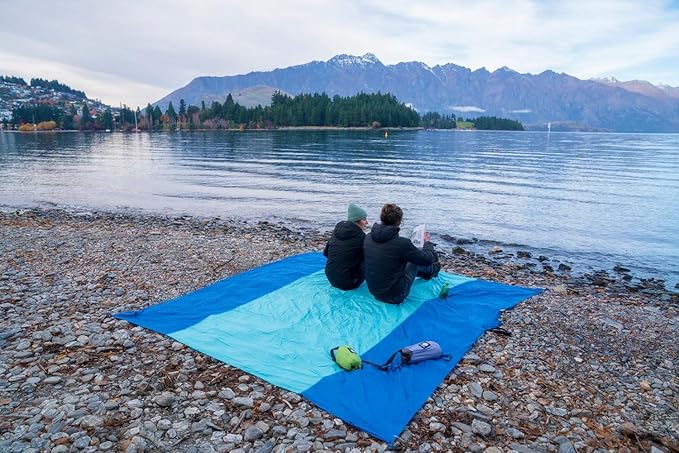 WEKAPO Beach Blanket Sandproof Waterproof, Extra Large Beach Mat, Oversized & Compact Sand Free Mat Quick Drying, Lightweight & Durable with 6 Stakes & 4 Corner Pockets