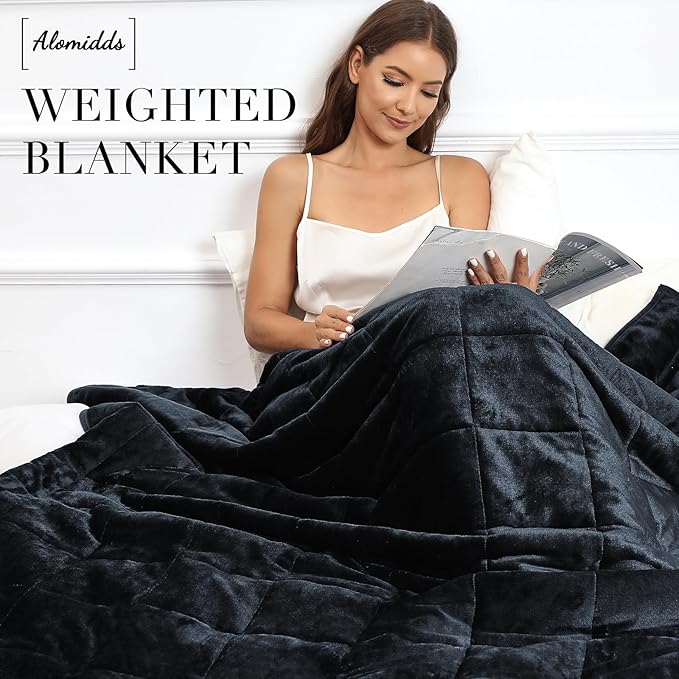 Alomidds Weighted Blanket Queen Size 15lbs 60x80 inches,Soft Plush Fleece Throw Weighted Blankets with Cozy Snuggle Warm Sherpa,Ultra Fuzzy Heavy Blanket Microfiberfor Sofa Bed, Dark Grey