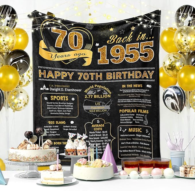 70th Birthday Gifts for Women Or Men - 70th Birthday Gifts Throw Blanket 60 x 50 Inch - 70th Birthday Gift Ideas - Best Gifts for 70 Year Old Woman - 1952 Birthday Gifts for Women