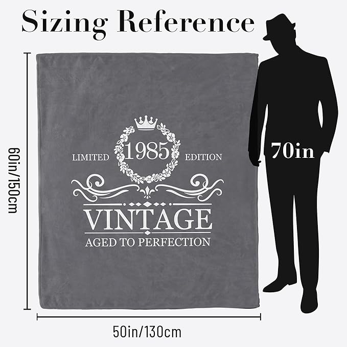 40th Birthday Gifts for Women Men, 40th Birthday Throws Blanket 60"x50", Happy 40 Year Old Birthday Gifts, 1985 Birthday Gift for Turning 40 Year Old Woman Decorations Gray