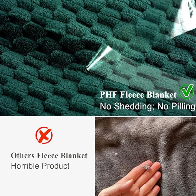 PHF Ultra Soft Flannel Fleece Blanket King Size, Lightweight 3D Jacquard Fleece Blanket, No Shedding, No Pilling, Luxury 340GSM Aesthetic Fluffy Cozy for Bed Room Decor, 108"x90", Teal