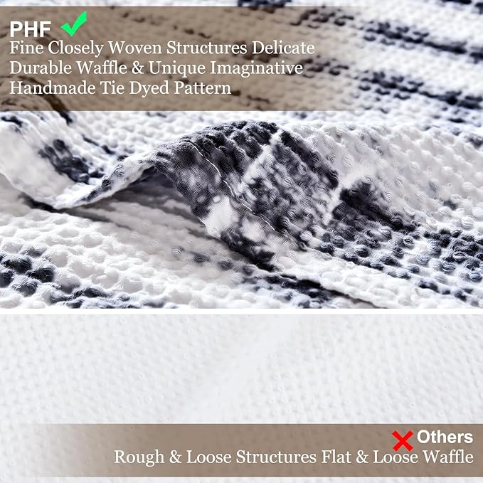 PHF 100% Cotton Tie-dye Waffle Weave Blanket King,Soft Breathable Skin-Friendly Durable Layering for All Season, Manual Elegant Delicate Pattern for Bed, Home Decor, Couch,Tie Dyed Charcoal, 104x90