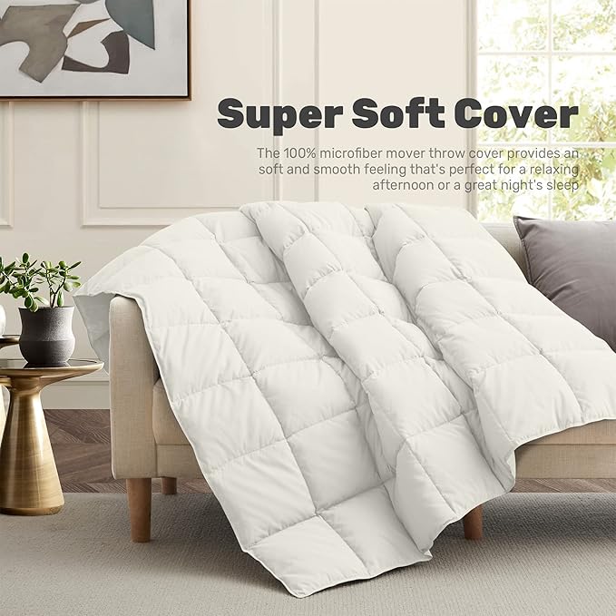 Soft Lightweight Down Blanket for Bed Sofa Couch Indoor and Outdoor Use, Warm and Fluffy Throw Blanket, White, Queen Size (90"X88")