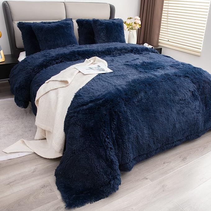 YUSOKI Twin Size Faux Fur Throw Blanket(Navy Blue,60" x 80"),Whithout Pillows,Winter Lightweight Plush Fuzzy Soft Cozy Microfiber Comfy Bed Blanket for Women Kids Girls Couch Sofa Washable