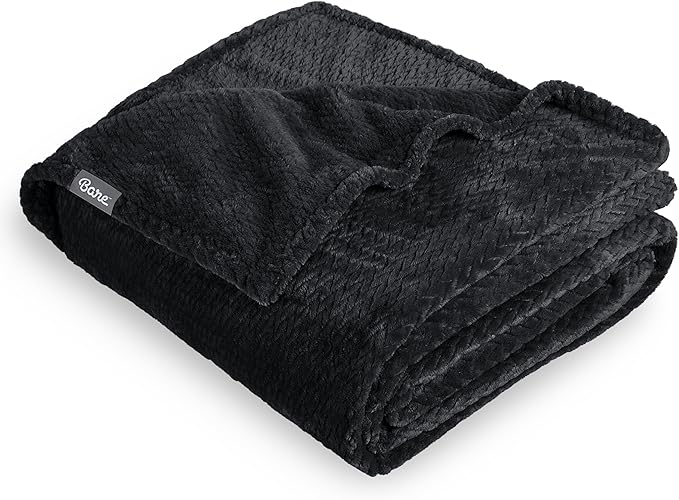 Bare Home Textured Fleece Microplush Blanket - King- Lightweight Throw for Bed, Sofa, Couch, Camping, and Travel - Ultra Soft Warm Blanket (King, Chevron Black)