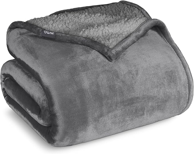 Bare Home Sherpa Fleece Blanket - King Size - Blanket for Bed, Sofa, and Couch - Warm & Lightweight - Fluffy & Soft - Reversible (King, Grey with Grey Sherpa)