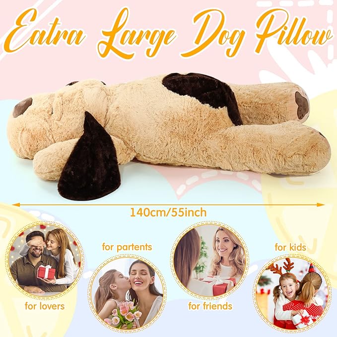 HyDren 55 Inch Giant Puppy Dog Stuffed Animal Large Plush Pillow Soft Huge Toy for Boys Girls Adults Birthday Holiday Presents