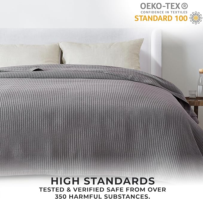 100% Cotton Waffle Weave Throw Blanket - Dark Grey Waffle Weave Lightweight Summer Throw Blanket - 50x60in Prewashed Breathable, Woven Throw for Couch, Bed or Office (Dark Grey)