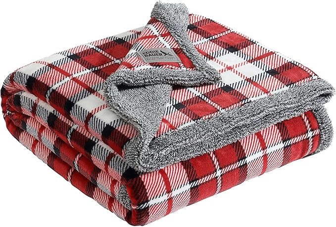 Eddie Bauer - Throw Blanket, Reversible Sherpa Plush Bedding, Plaid Home Decor, Oeko-Tex Certified (Parkwood Plaid Red, Throw)